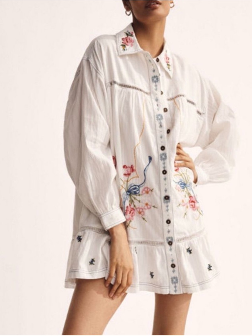 Pilcro White Embroidered Shirt With Multicolor Floral Detail